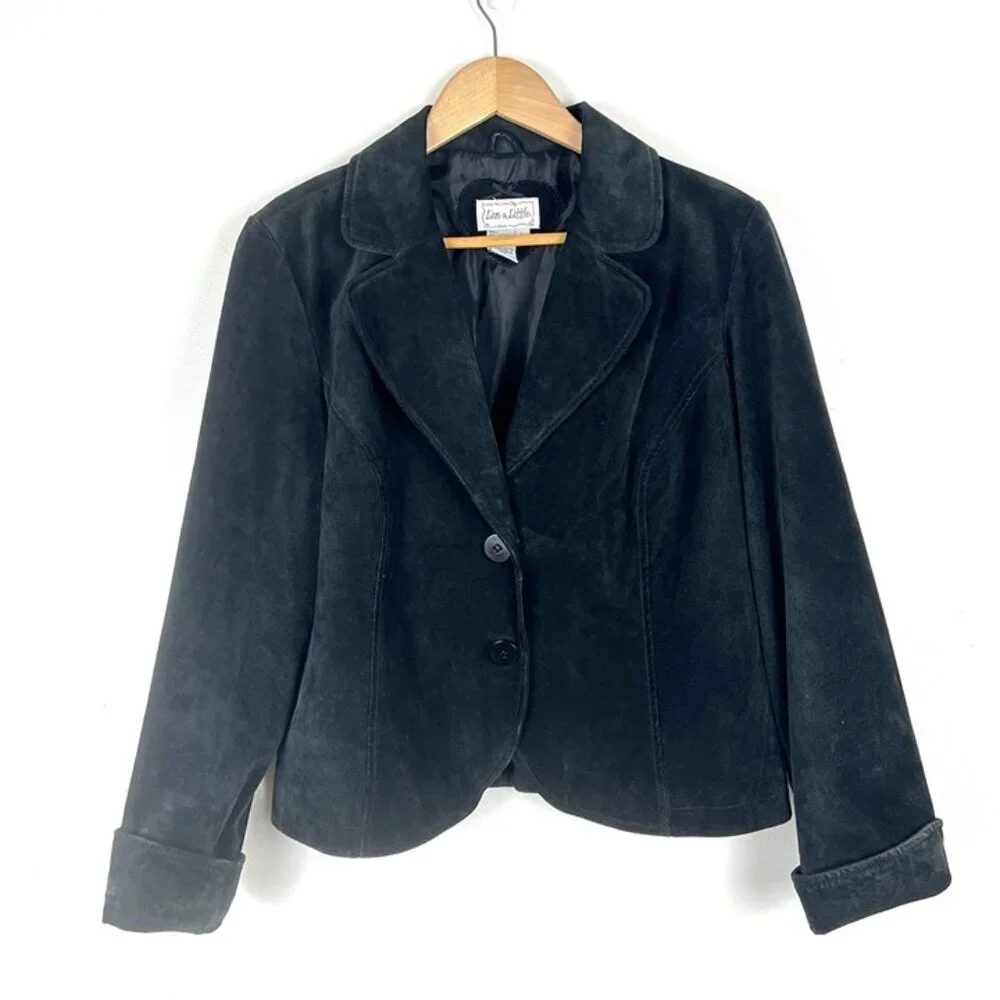 Live a Little Suede‎ Jacket sz L Fitted Short Feminine Boho chic Coquette Retro